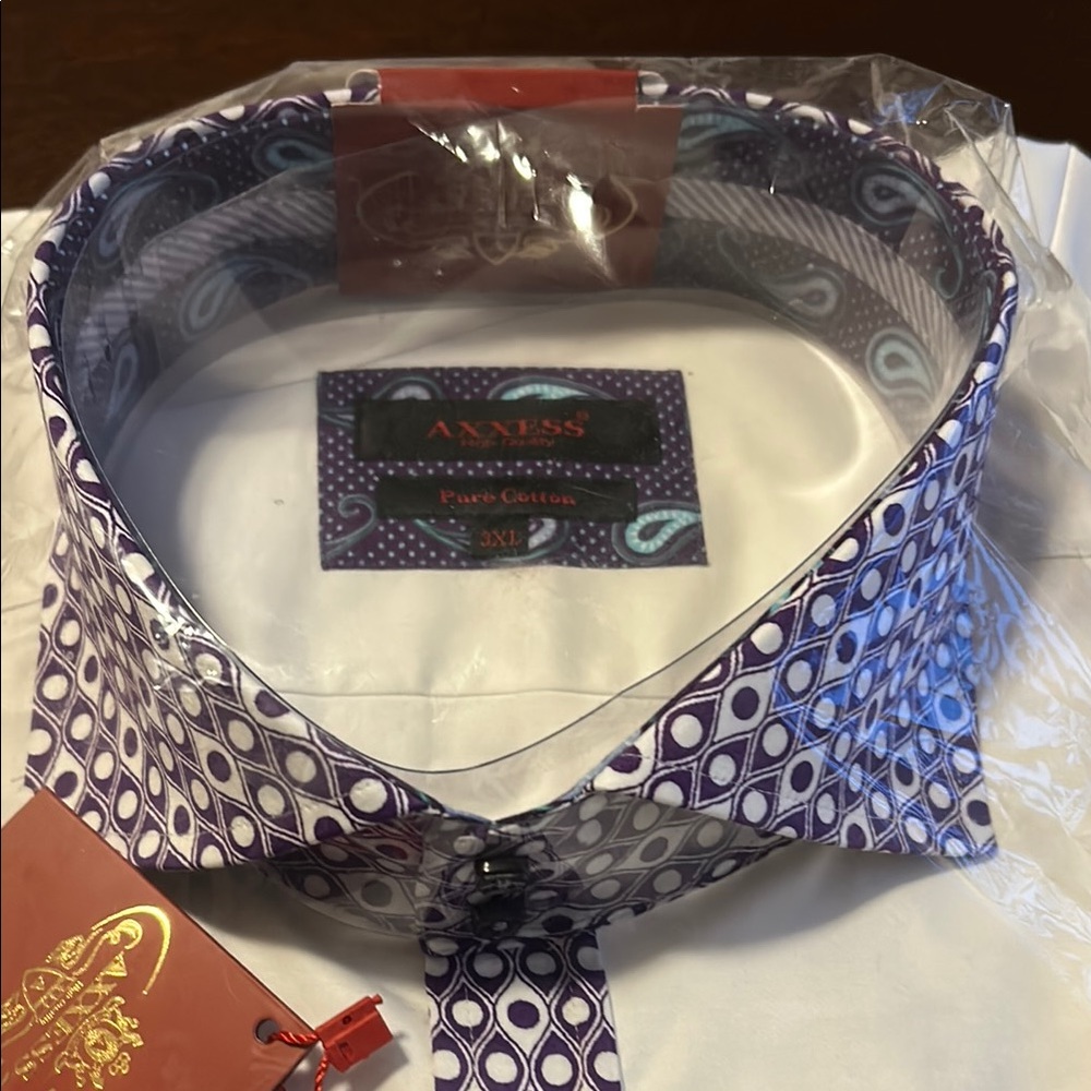 AXXESS Men’s White with Purple Dress Shirt in Modern Design